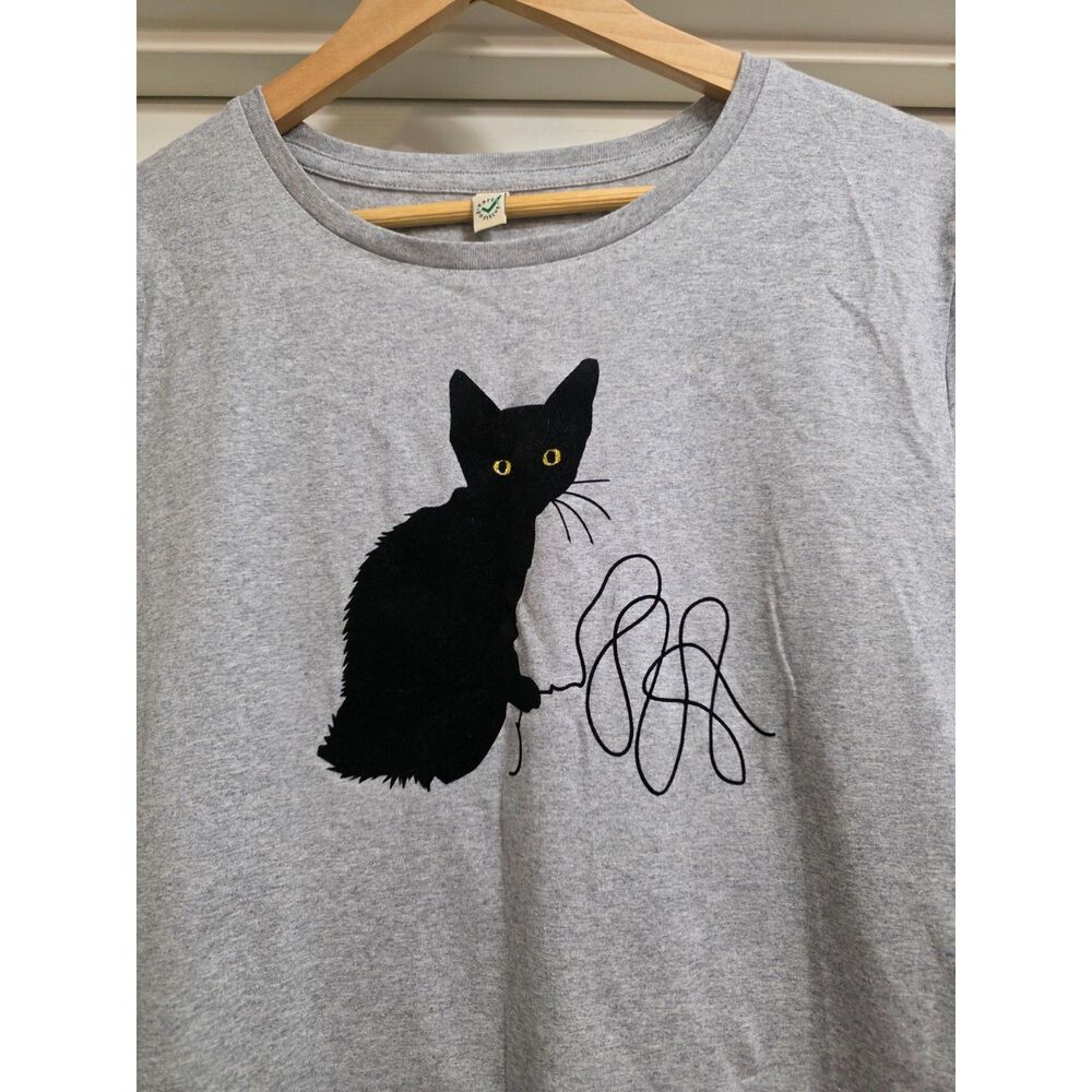 Studio Catta - Black kitten with golden glitter eyes grey cotton tshirt